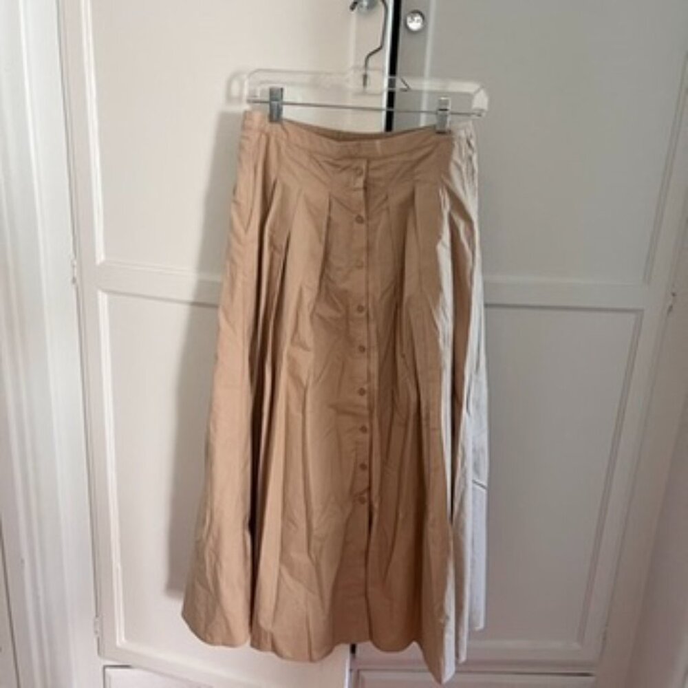 Birgitte Herskind Tan/Brown Guni Midi Skirt Size 36 100% Cotton Women Buttons Up